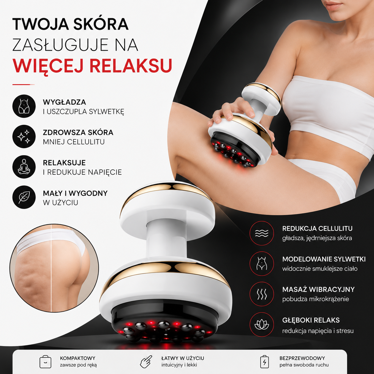 Masażer cellulitowy z czerwonym światłem.